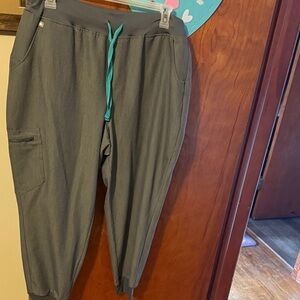 Gray Scrub Pants with Teal Drawstring